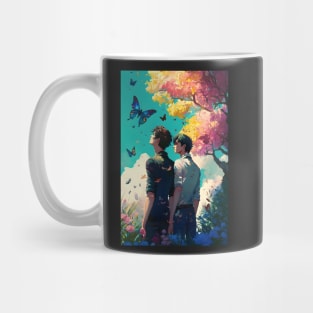 Two Souls Under Blue Butterflies Mug